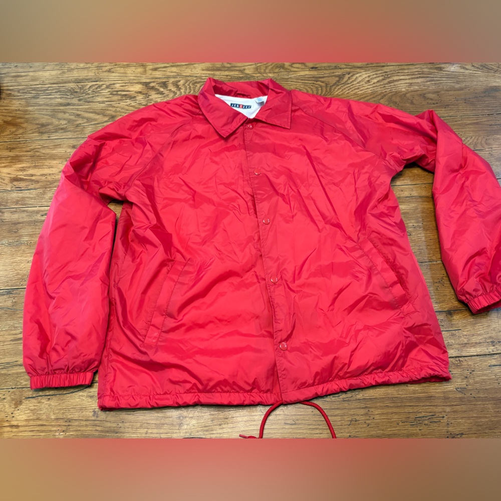Vtg. Oversized Red Coaches Nylon Windbreaker Drawstring/Snap Cardinals, Ohio!